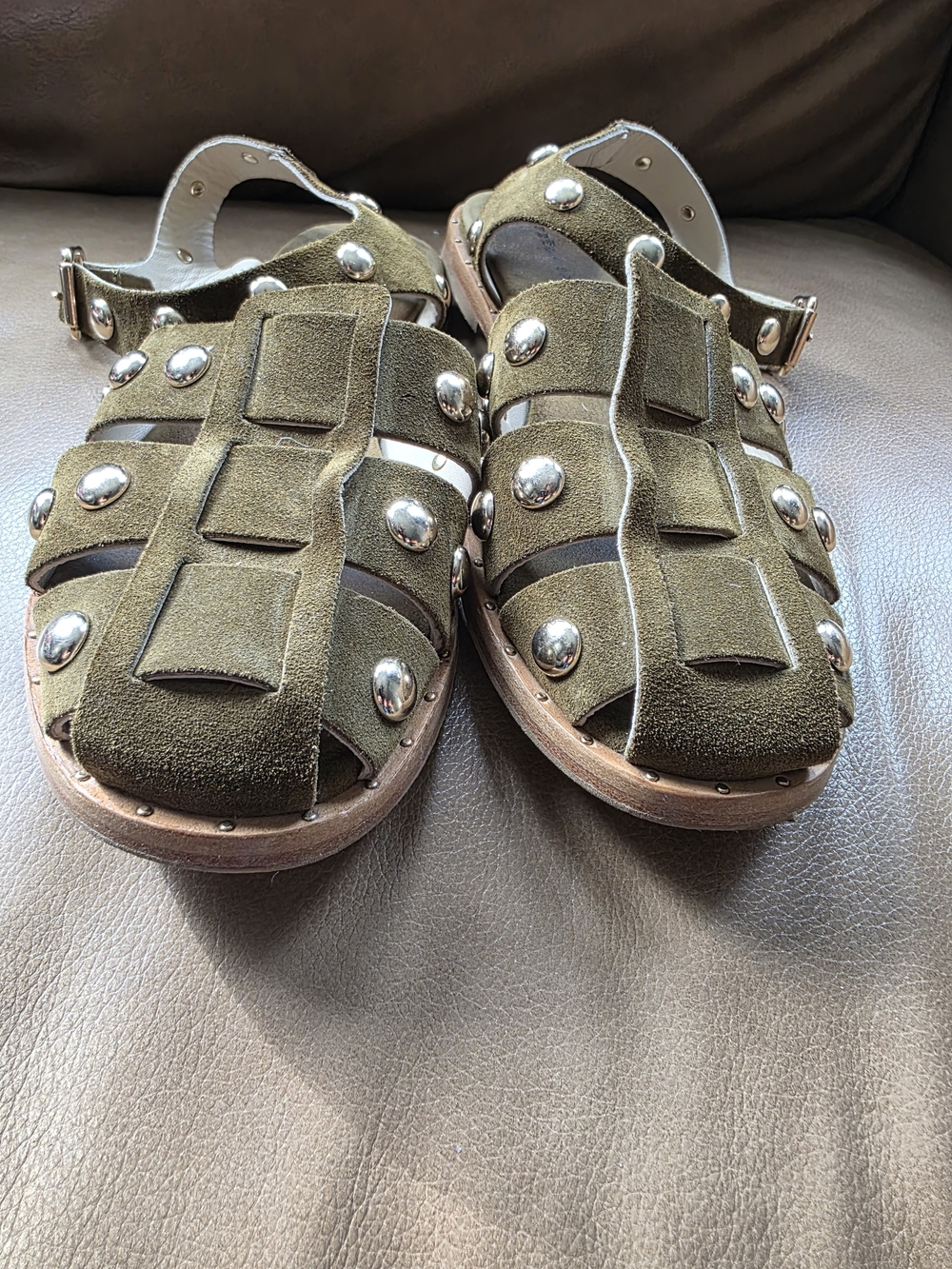 Freda Salvador Olive Green Suede Stud Sandals - Picture 4 of 7